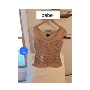 bebe Tan Lace button up Top L